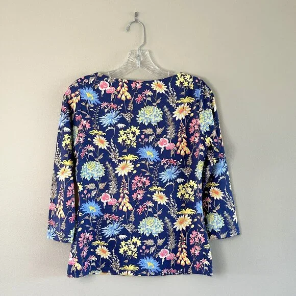 J. McLaughlin Wavesong Catalina Cloth Blue Floral Bateau Neck Top - Picture 6 of 9